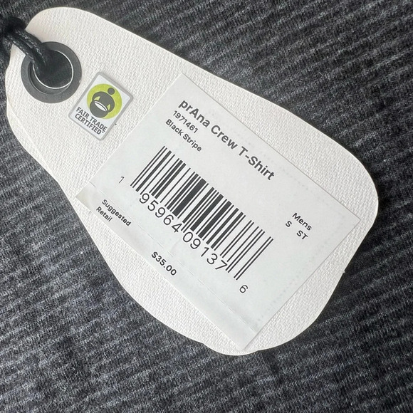 NWT Prana Men’s Crew T-Shirt Black Stripe size Small - Picture 4 of 4